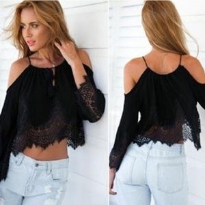 Black Lace Cold Shoulder Blouse NWT